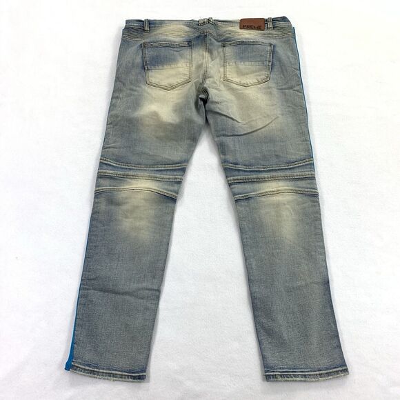 Preme Russell Devotion Moto Side Stripe Slim Stretch Jeans 42x34 Distressed - Picture 2 of 8